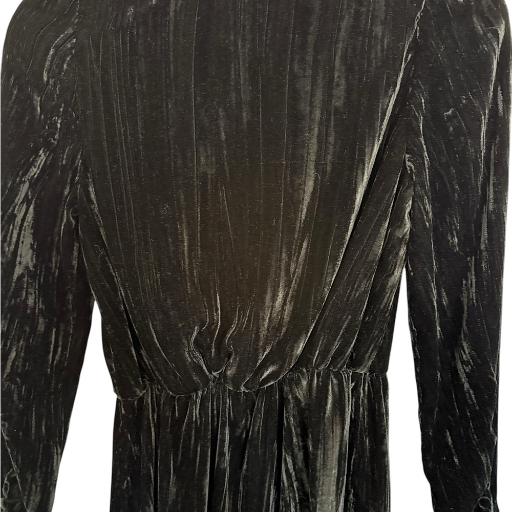 Velvet Wrap-Front Long Sleeve Mini Dress - Black - Picture 3 of 4
